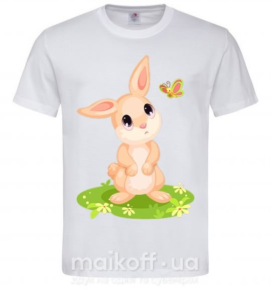 Мужская футболка Кролик на лужайке Белый фото