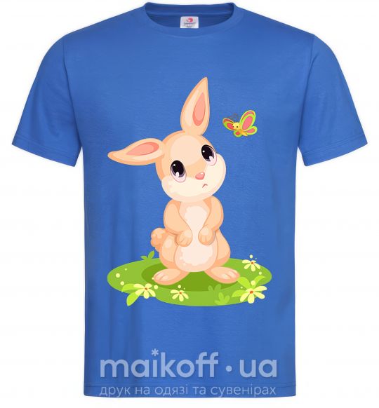 Мужская футболка Кролик на лужайке Ярко-синий фото