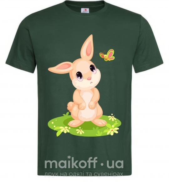 Мужская футболка Кролик на лужайке Темно-зеленый фото