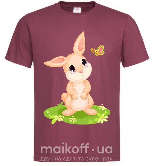 Мужская футболка Кролик на лужайке Бордовый фото