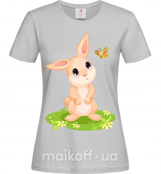 Женская футболка Кролик на лужайке Серый фото