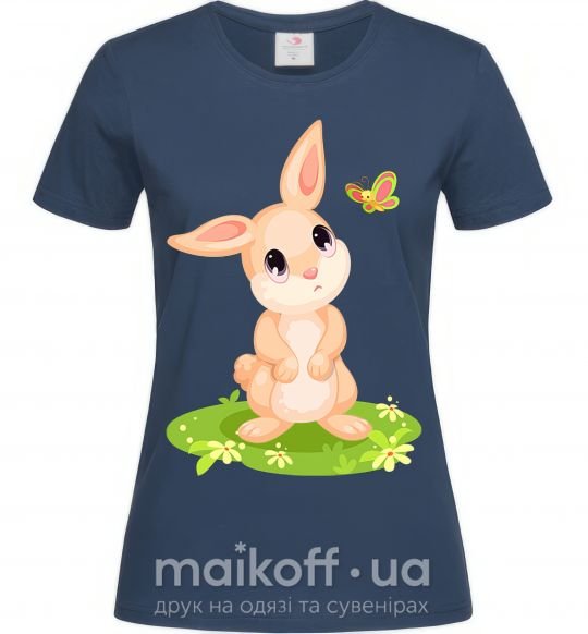Женская футболка Кролик на лужайке Темно-синий фото