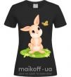 Женская футболка Кролик на лужайке Черный фото