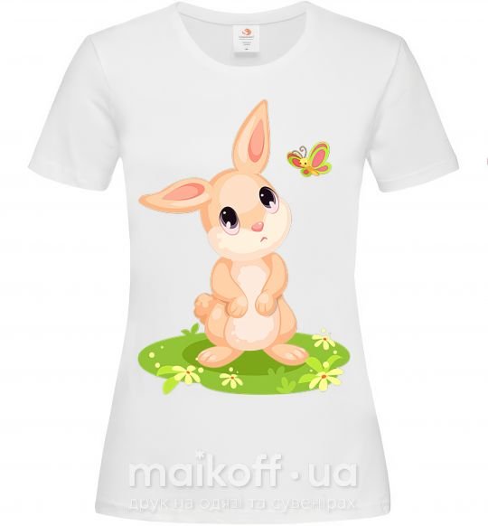 Жіноча футболка Кролик на лужайке Білий фото