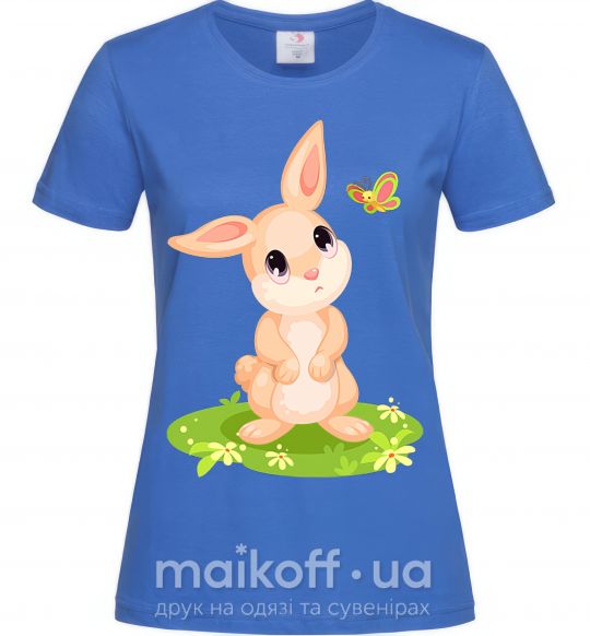 Женская футболка Кролик на лужайке Ярко-синий фото