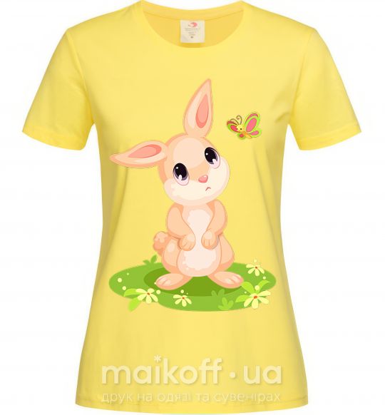 Женская футболка Кролик на лужайке Лимонный фото