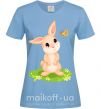 Женская футболка Кролик на лужайке Голубой фото