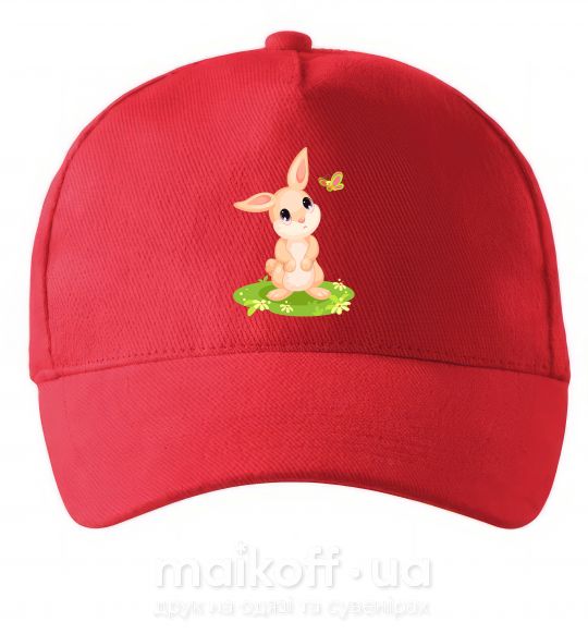 Кепка Кролик на лужайке Красный фото