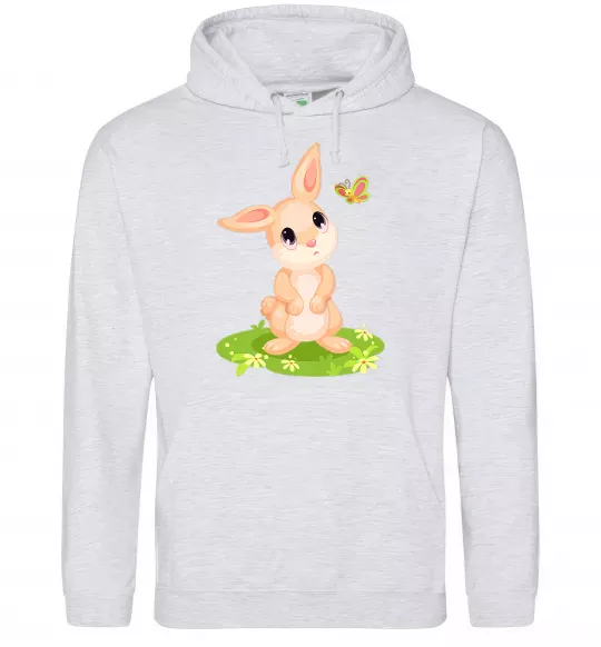 Мужская толстовка (худи) Кролик на галявині Серый меланж фото