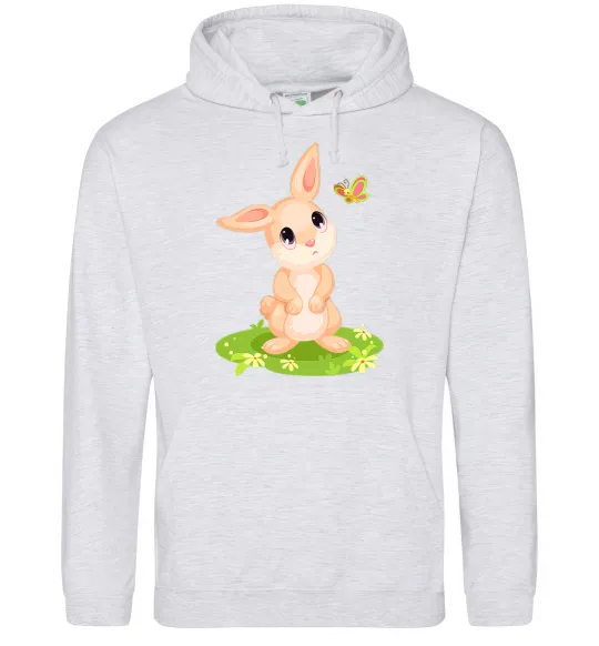 Женская толстовка (худи) Кролик на галявині Серый меланж фото