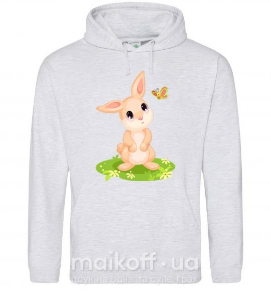 Чоловіча толстовка (худі) Кролик на лужайке Сірий меланж фото