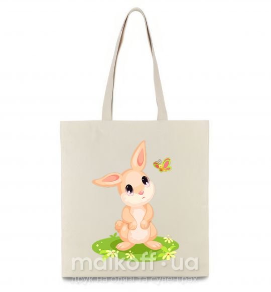 Еко-сумка Кролик на лужайке Бежевий фото