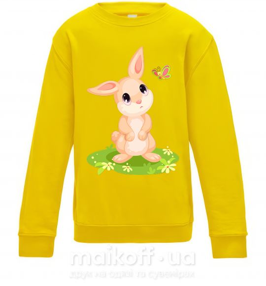 Детский Свитшот Кролик на лужайке Солнечно желтый фото