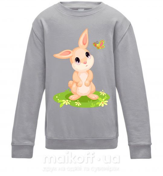 Детский Свитшот Кролик на лужайке Серый меланж фото