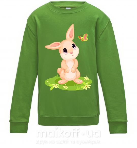Детский Свитшот Кролик на лужайке Лаймовый фото