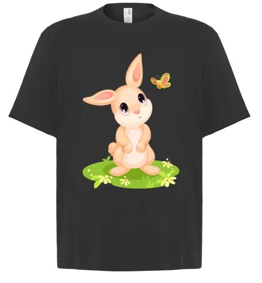 Футболка Оверсайз Кролик на галявині Черный фото
