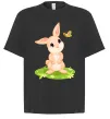Футболка Оверсайз Кролик на галявині Черный фото