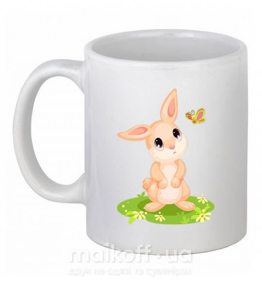 Чашка керамическая Кролик на лужайке Белый фото