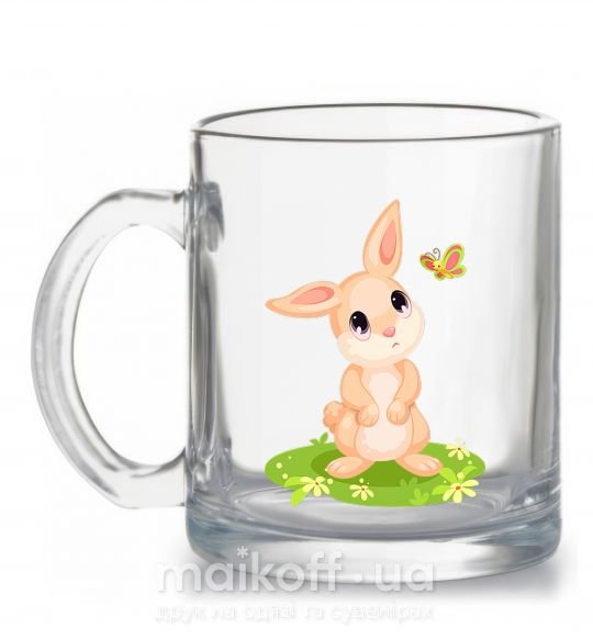 Чашка стеклянная Кролик на лужайке Прозрачный фото