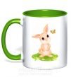 Чашка з кольоровою ручкою Кролик на лужайке Зелений фото
