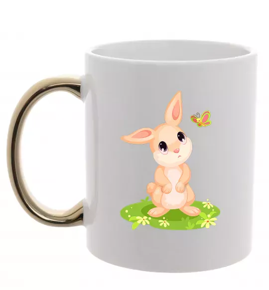 Чашка с цветной ручкой Кролик на галявині Золото фото