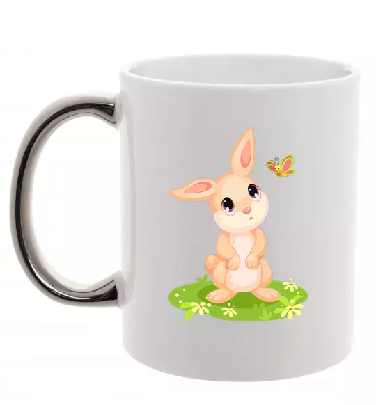 Чашка с цветной ручкой Кролик на галявині Серебро фото