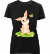 Женская премиум футболка Кролик на галявині Черный фото