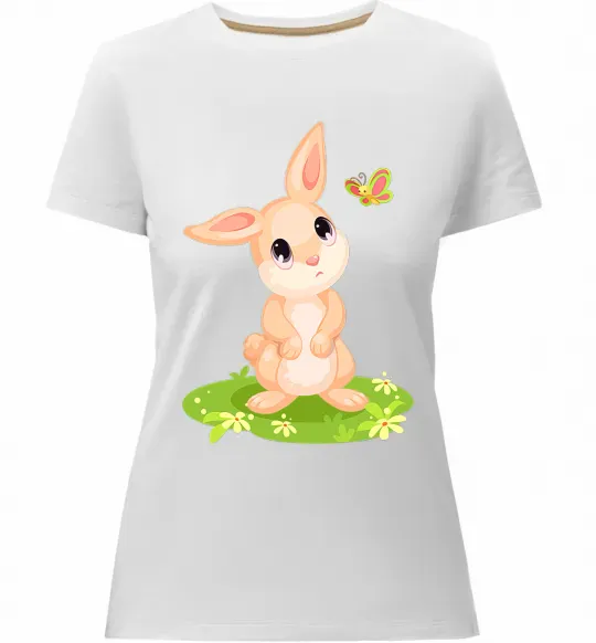 Женская премиум футболка Кролик на галявині Белый фото