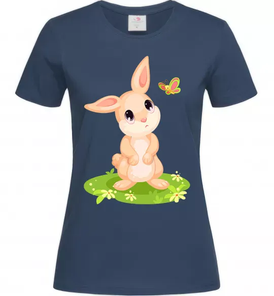 Женская футболка Кролик на галявині Темно-синий фото