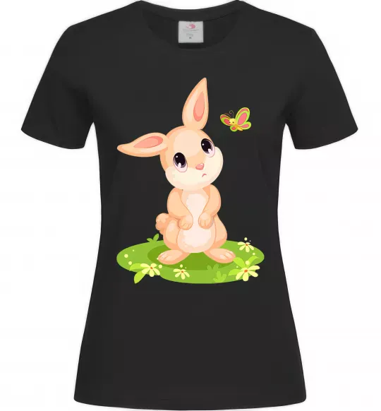Женская футболка Кролик на галявині Черный фото