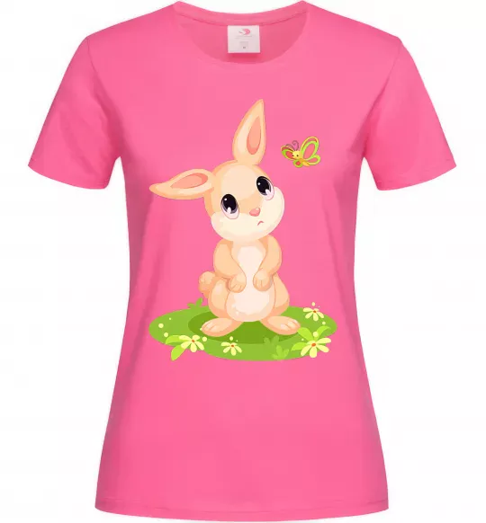 Женская футболка Кролик на галявині Ярко-розовый фото