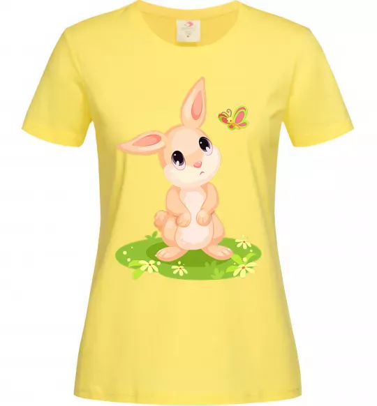 Женская футболка Кролик на галявині Лимонный фото