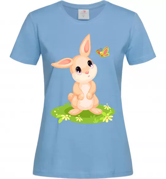 Женская футболка Кролик на галявині Голубой фото