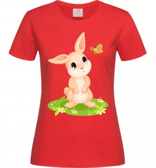 Женская футболка Кролик на галявині Красный фото
