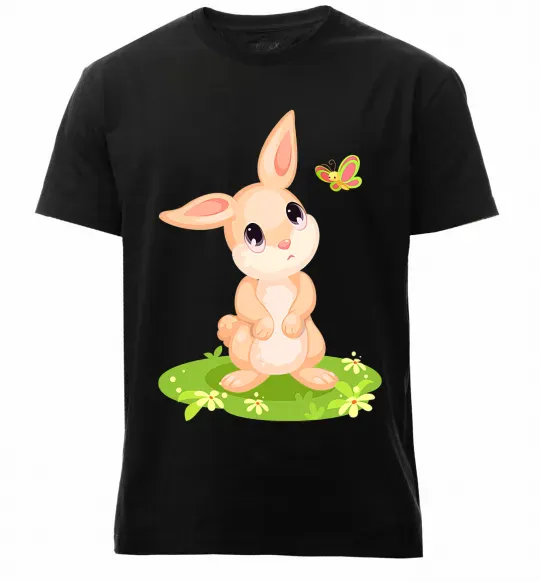 Мужская премиум футболка Кролик на галявині Черный фото