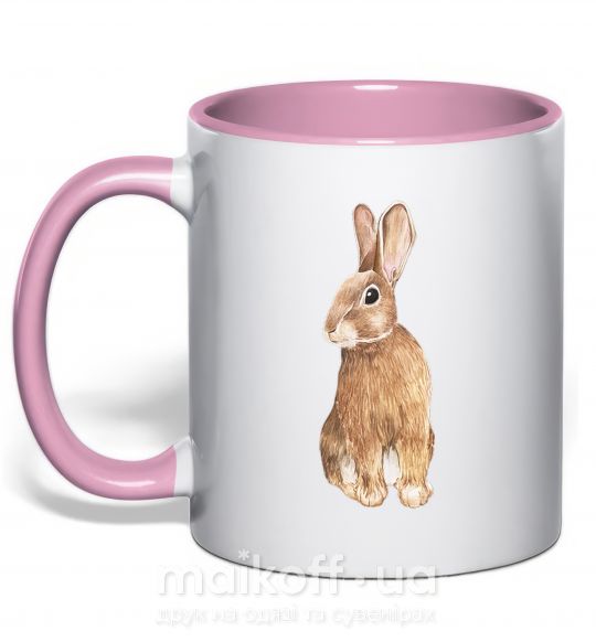 Чашка з кольоровою ручкою Степной заяц Ніжно рожевий фото