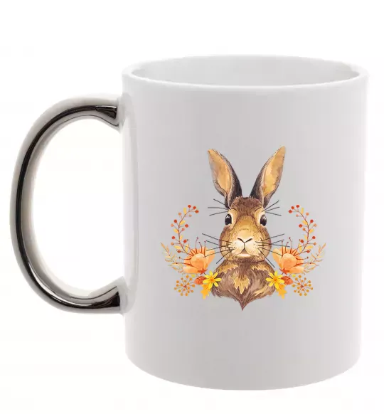 Чашка с цветной ручкой Осінній заєць Серебро фото