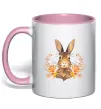 Чашка с цветной ручкой Осінній заєць Нежно розовый фото