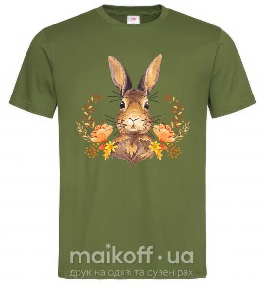 Мужская футболка Осенний заяц Оливковый фото