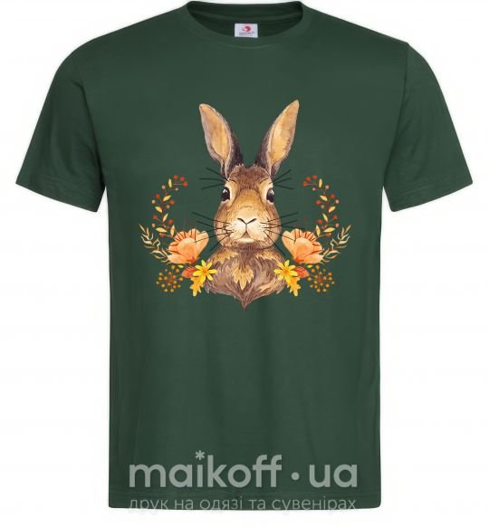 Мужская футболка Осенний заяц Темно-зеленый фото