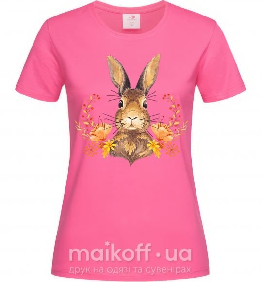 Женская футболка Осенний заяц Ярко-розовый фото