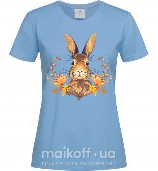Женская футболка Осенний заяц Голубой фото