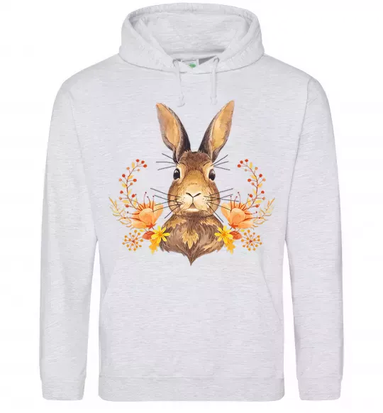 Женская толстовка (худи) Осінній заєць Серый меланж фото