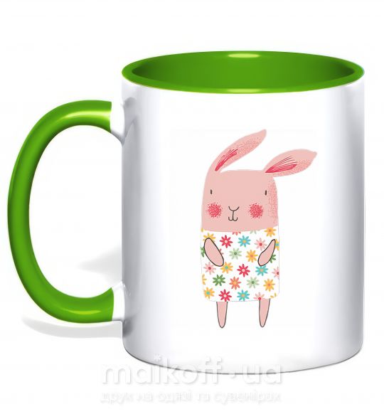 Чашка з кольоровою ручкою Крольчиха в платье Зелений фото