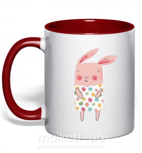 Чашка с цветной ручкой Крольчиха в платье Красный фото