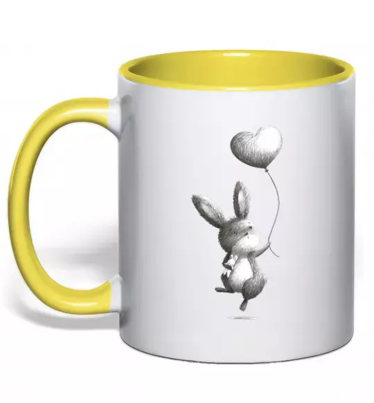 Чашка с цветной ручкой Зайчик з кулькою Солнечно желтый фото