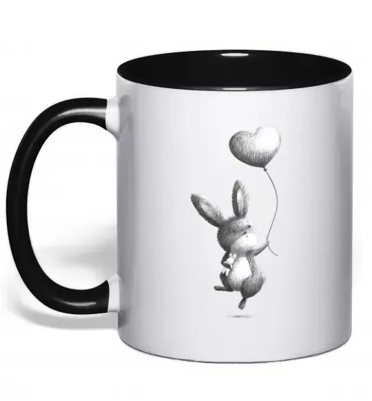 Чашка с цветной ручкой Зайчик з кулькою Черный фото