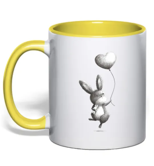 Чашка з кольоровою ручкою Зайчик з кулькою Лимонний фото