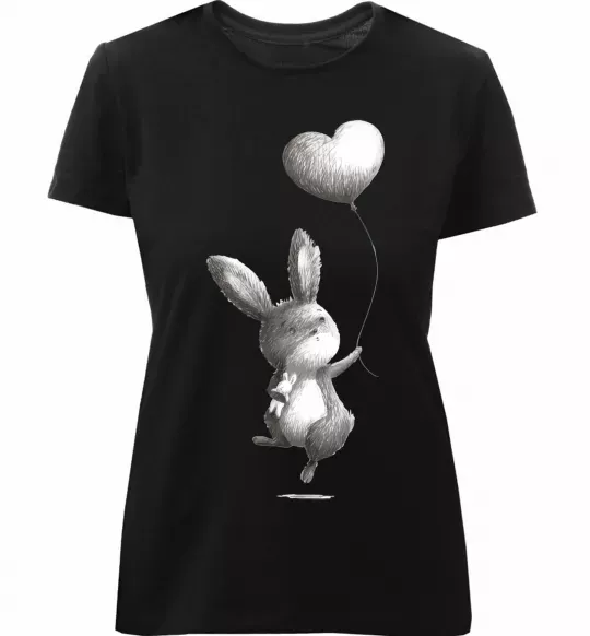 Женская премиум футболка Зайчик з кулькою Черный фото