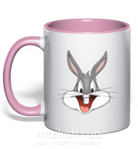 Чашка с цветной ручкой Бакс Банни голова Нежно розовый фото